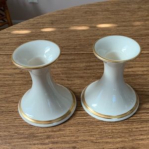 Pair of Lenox Eternal candlesticks with candles  only.  Candle ring NOT included